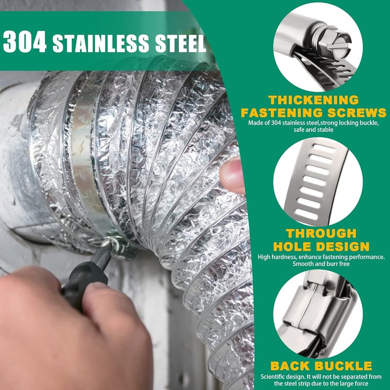 ORU Large Hose Clamps, 10 Pack 12 Inch Stainless Steel Hose Clamps Adjustable from 11-1/2"-12-1/4"/290-310mm, Metal Worm Gear Duct Clamp for Air Ducting, Dryer Vent Hose, Fuel Line, Automotive - Image 3